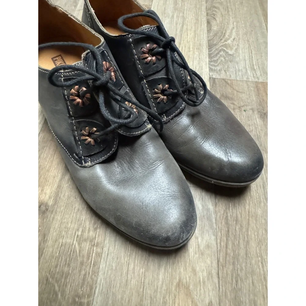 Pikolinos Rotterdam Women Grey Leather Lace Up Oxford Heels Shoes EU 38